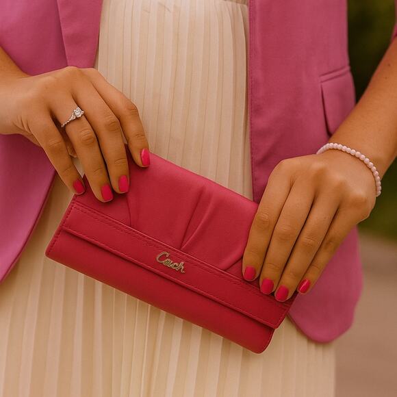 Coach Soho Pleated Ashley Leather Tri-Fold Envelope Wallet Derp pink - Picture 1 of 8